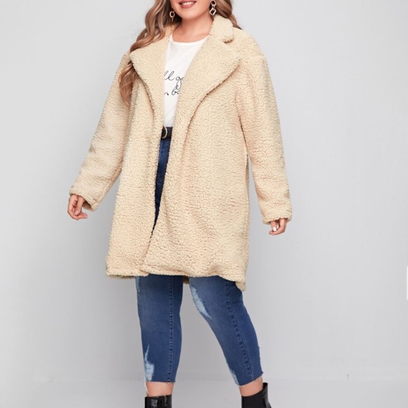 PLUS cream open front trench pea coat long fall - Picture 5 of 5